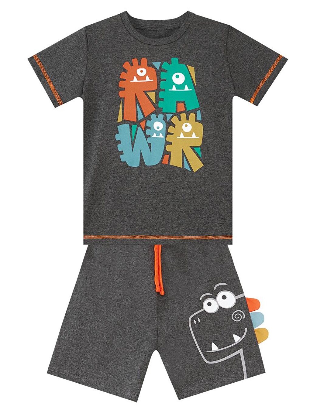 Denokids Gri Rawr Dino Erkek Çocuk T-shirt Şort Takım - 2