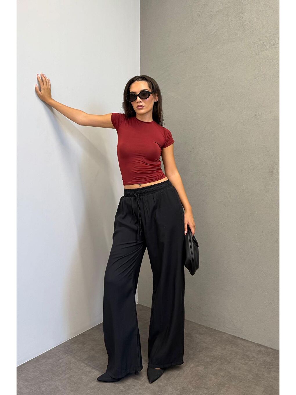 Siyah Geniş Paça Kadın Pantolon Mg1982
