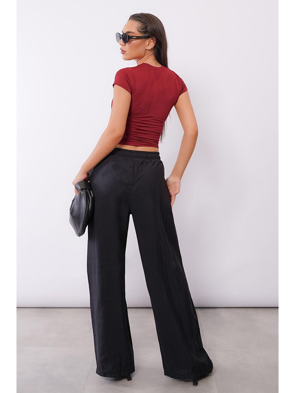 Siyah Geniş Paça Kadın Pantolon Mg1982-5