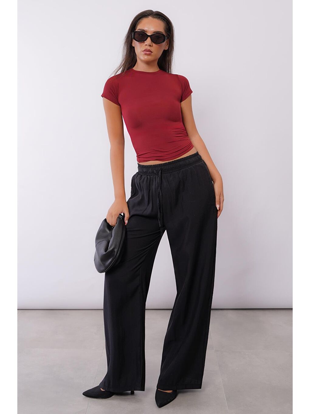 Siyah Geniş Paça Kadın Pantolon Mg1982-6