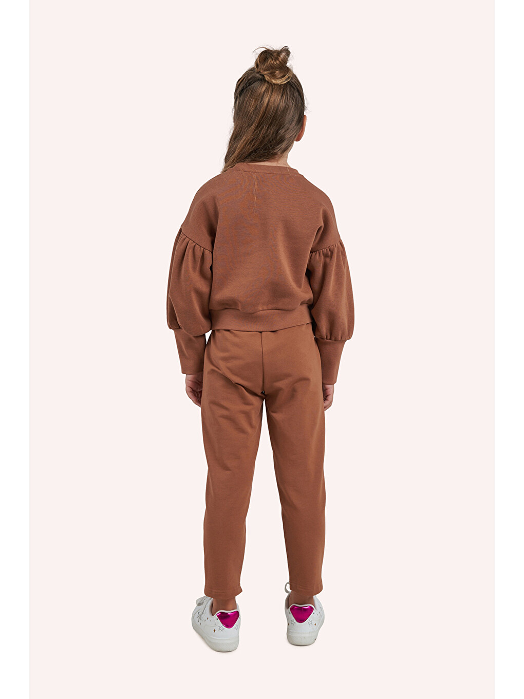 Kahverengi Kız Çocuk Nakışlı Camel Sweatshirt-1