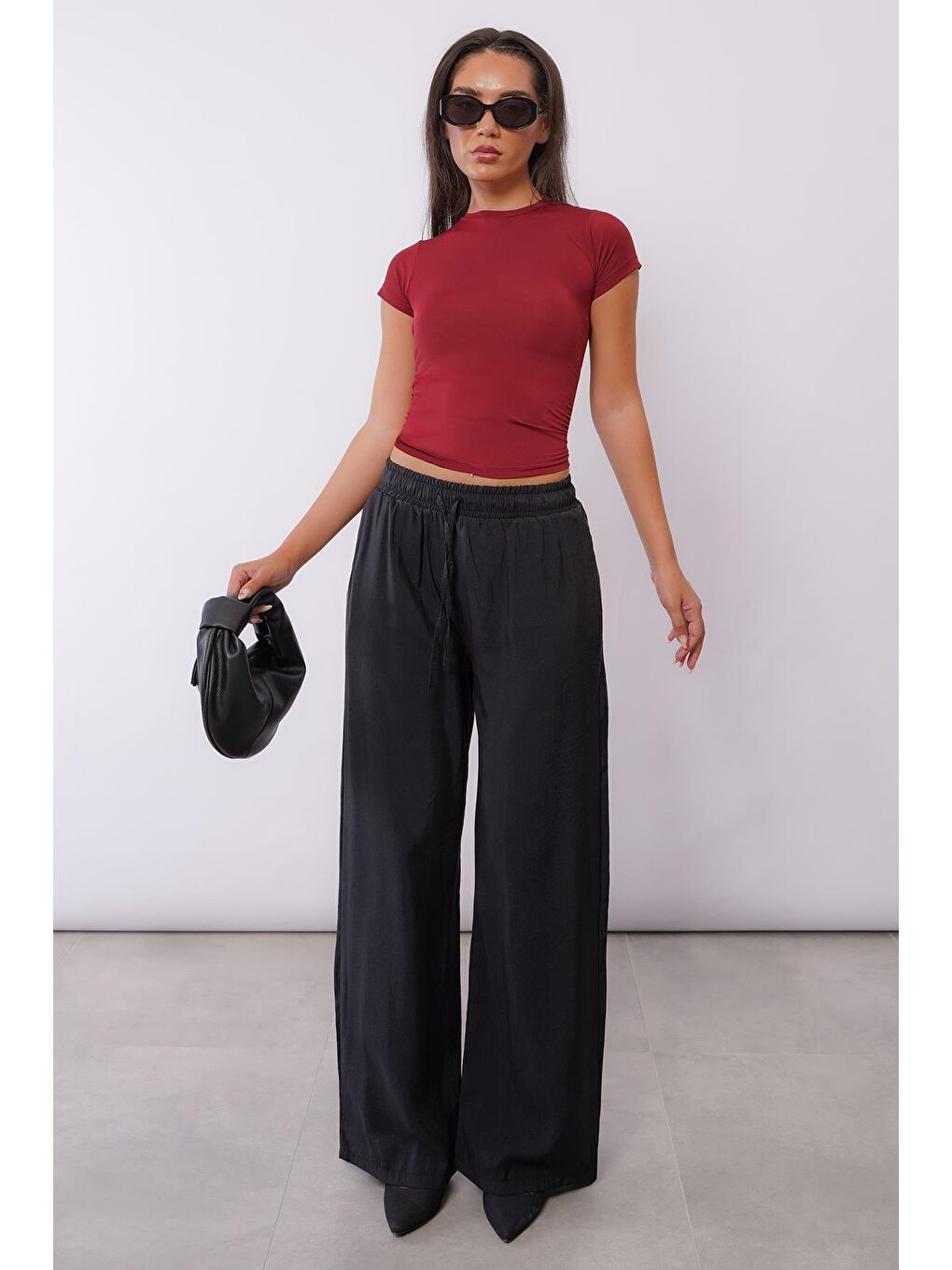 Siyah Geniş Paça Kadın Pantolon Mg1982-7