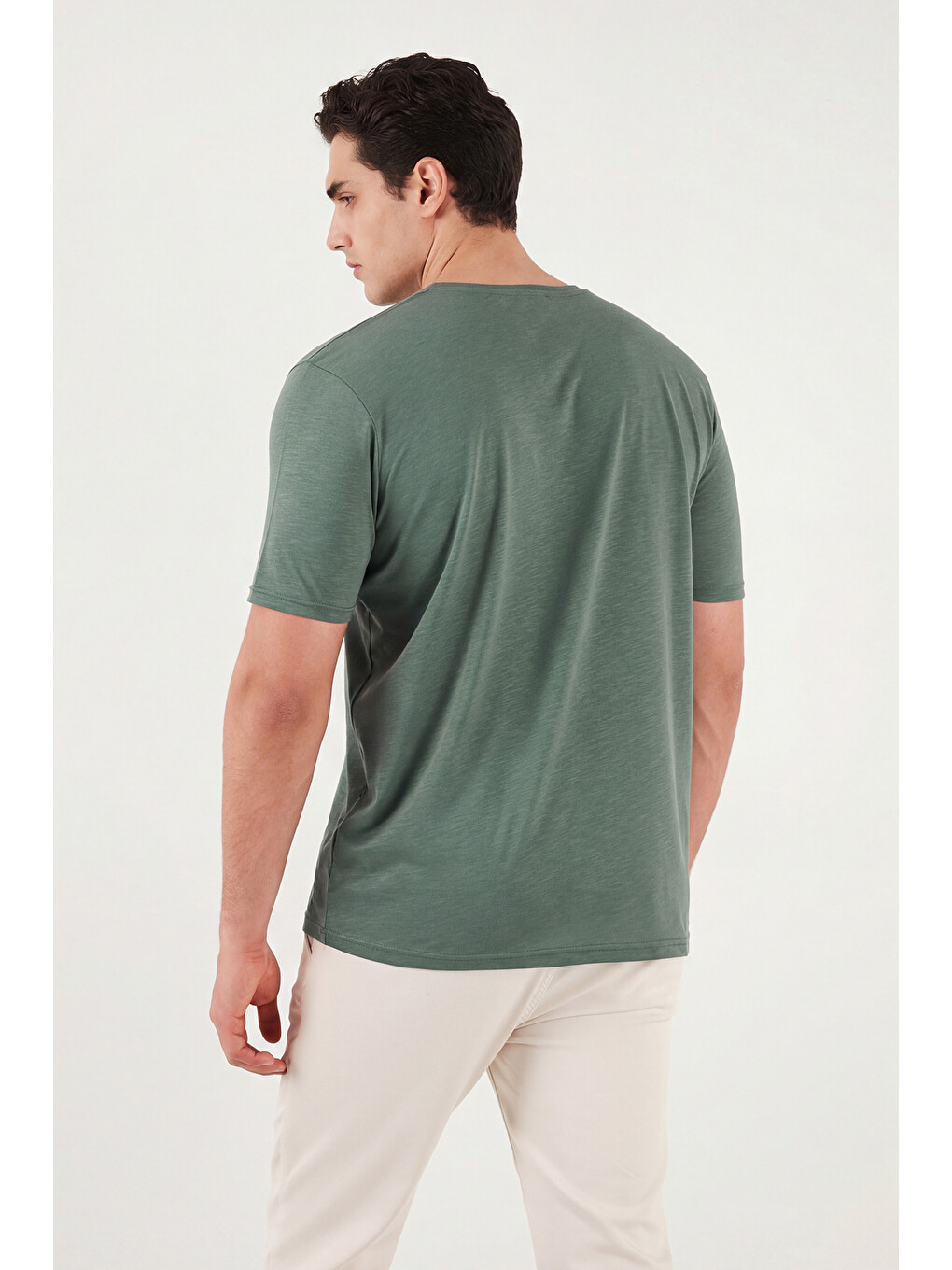 Yeşil Bisiklet Yaka % 100 Pamuk Slim Fit Basic Erkek Tişört 59020001-3