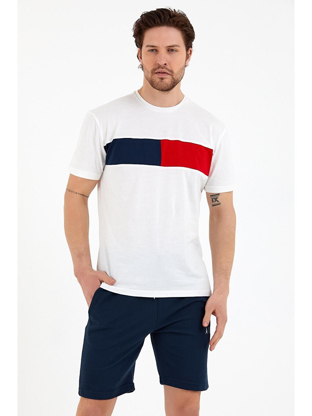 Ekru Erkek Bisiklet Yaka Regular Fit Garnili Tişort Spr22ts111-1