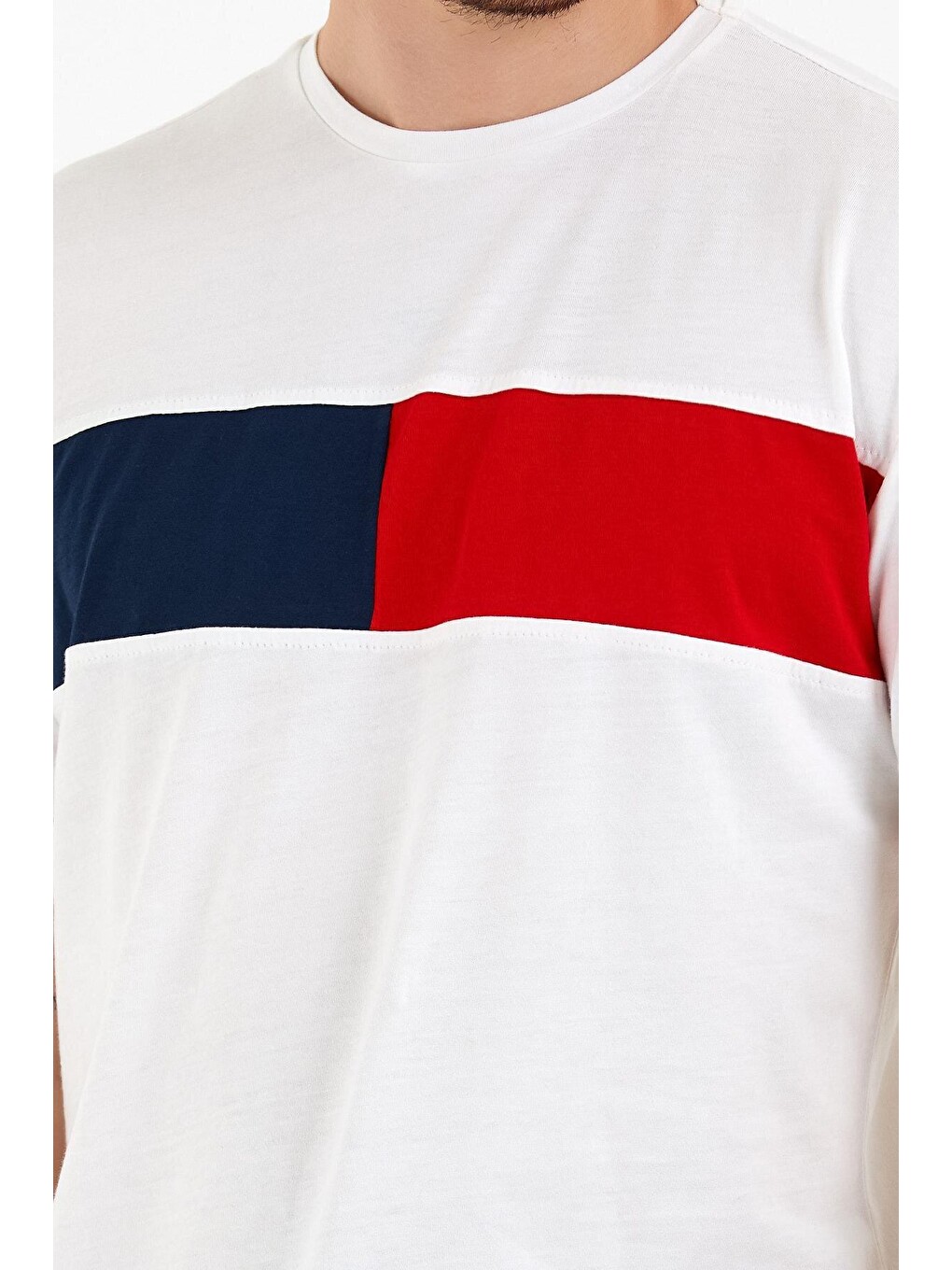 Ekru Erkek Bisiklet Yaka Regular Fit Garnili Tişort Spr22ts111-2