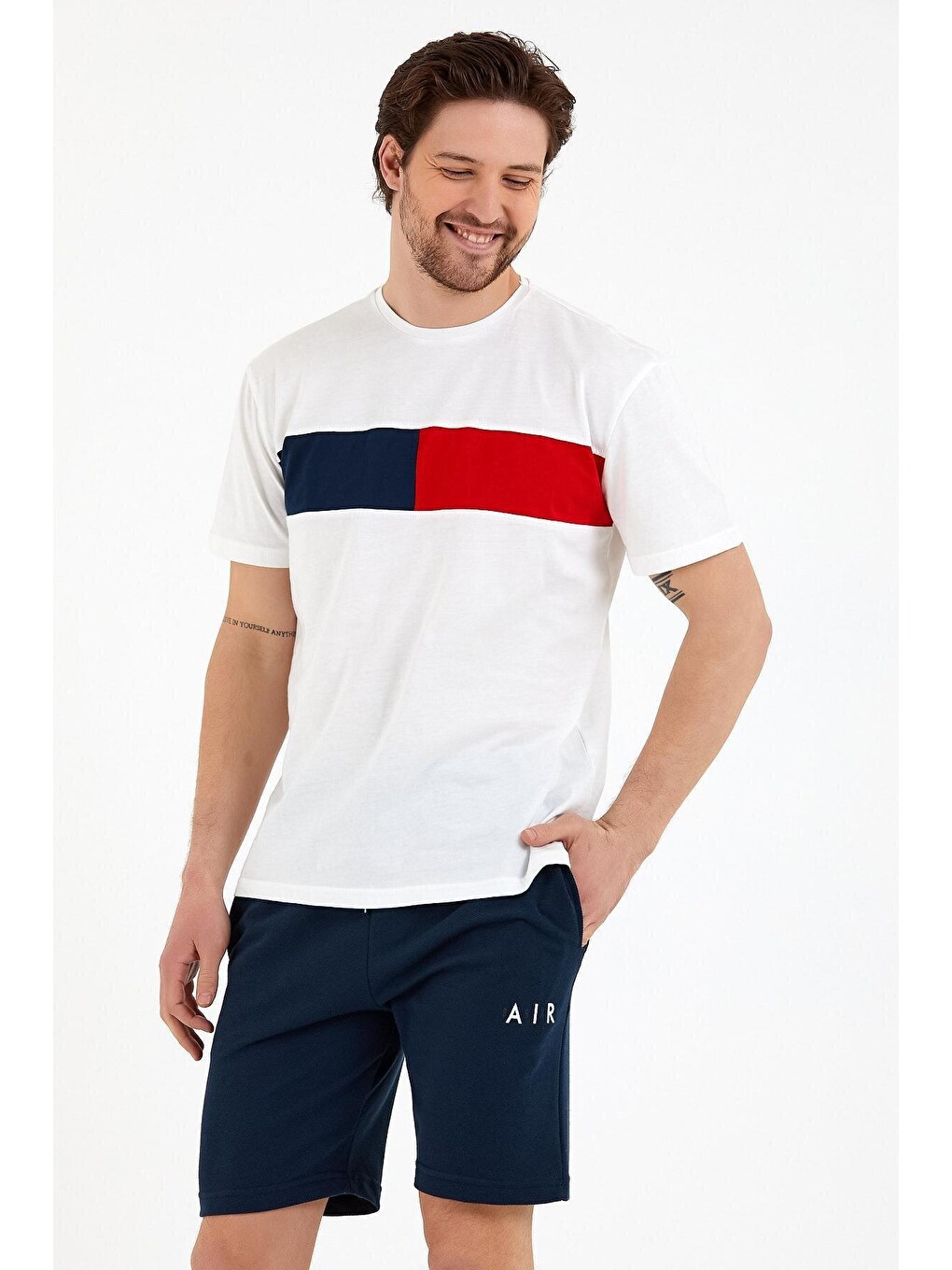 Ekru Erkek Bisiklet Yaka Regular Fit Garnili Tişort Spr22ts111-4