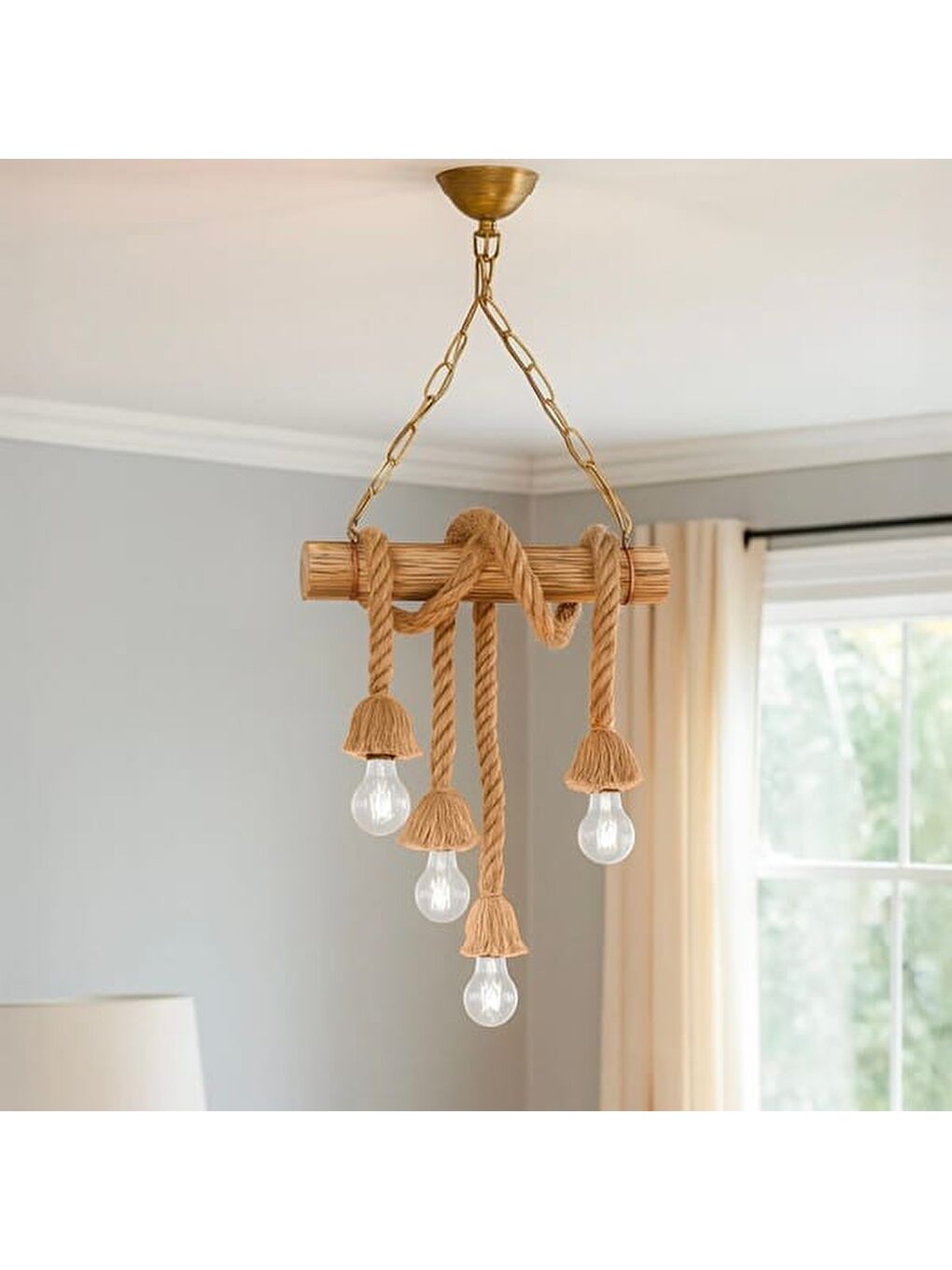 Kahverengi Bambu 4'lü Avize