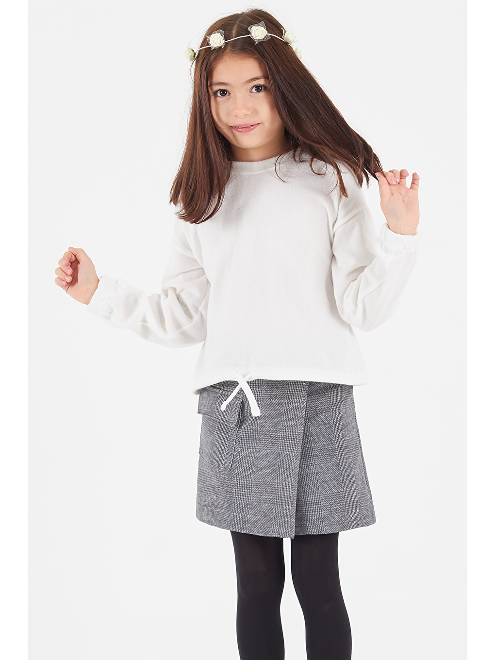 Beyaz Kız Çocuk Etekli Bluzlu Takım 4-12 Yaş 14636-2
