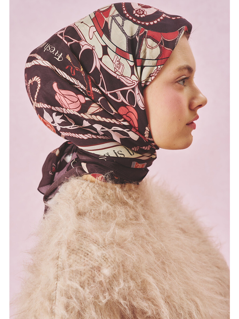 Bordo Dreamy Skies Desen Floş Viskon Eşarp Burgundy-3