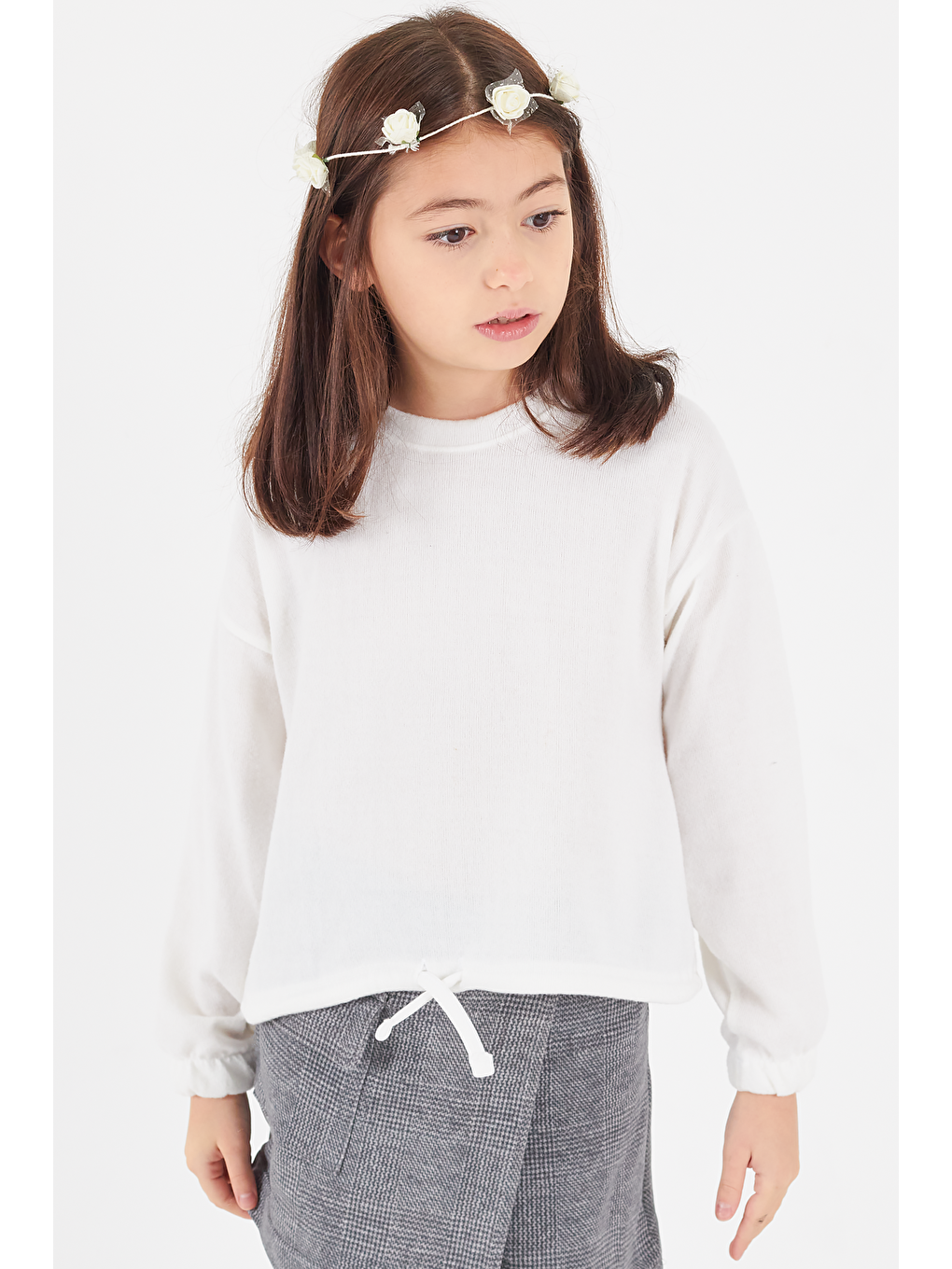 Beyaz Kız Çocuk Etekli Bluzlu Takım 4-12 Yaş 14636-4