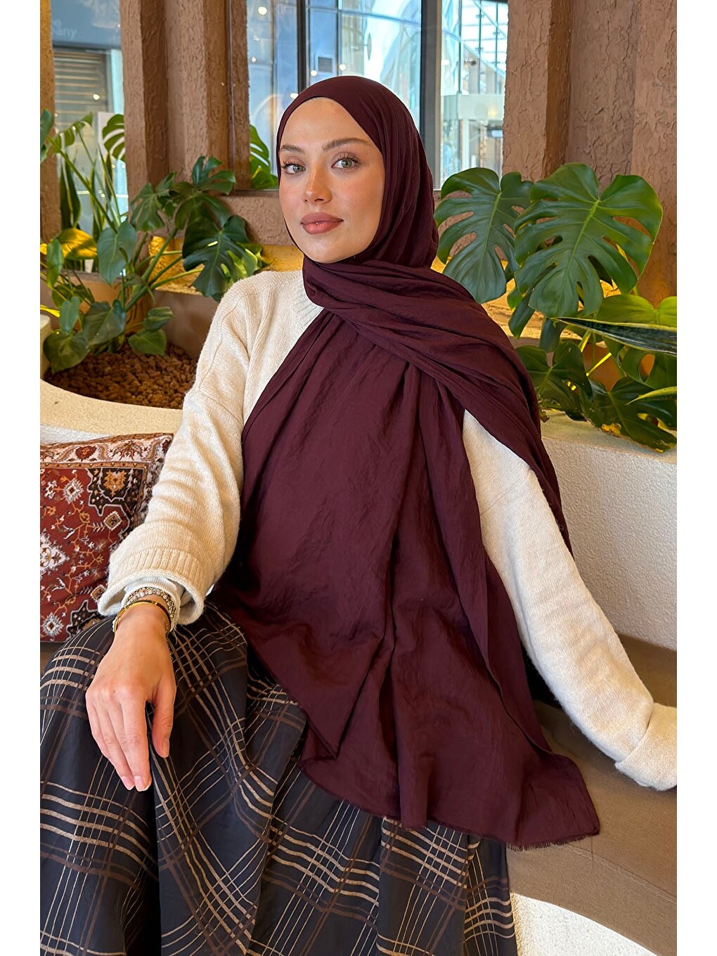 Organic Premium Şal Koyu Bordo