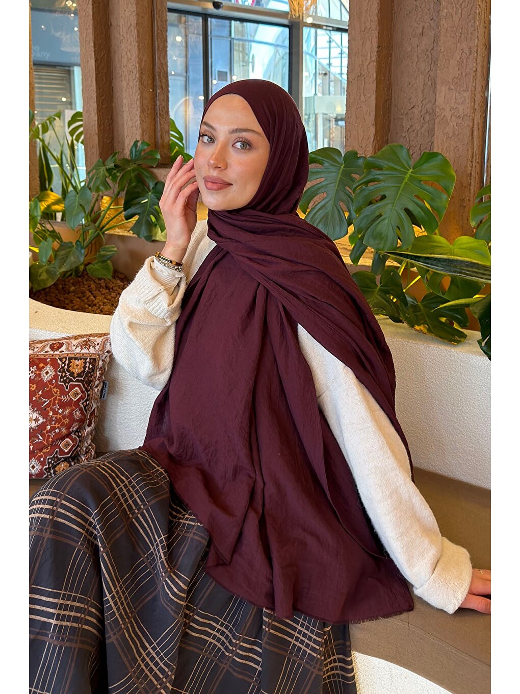 Organic Premium Şal Koyu Bordo-1