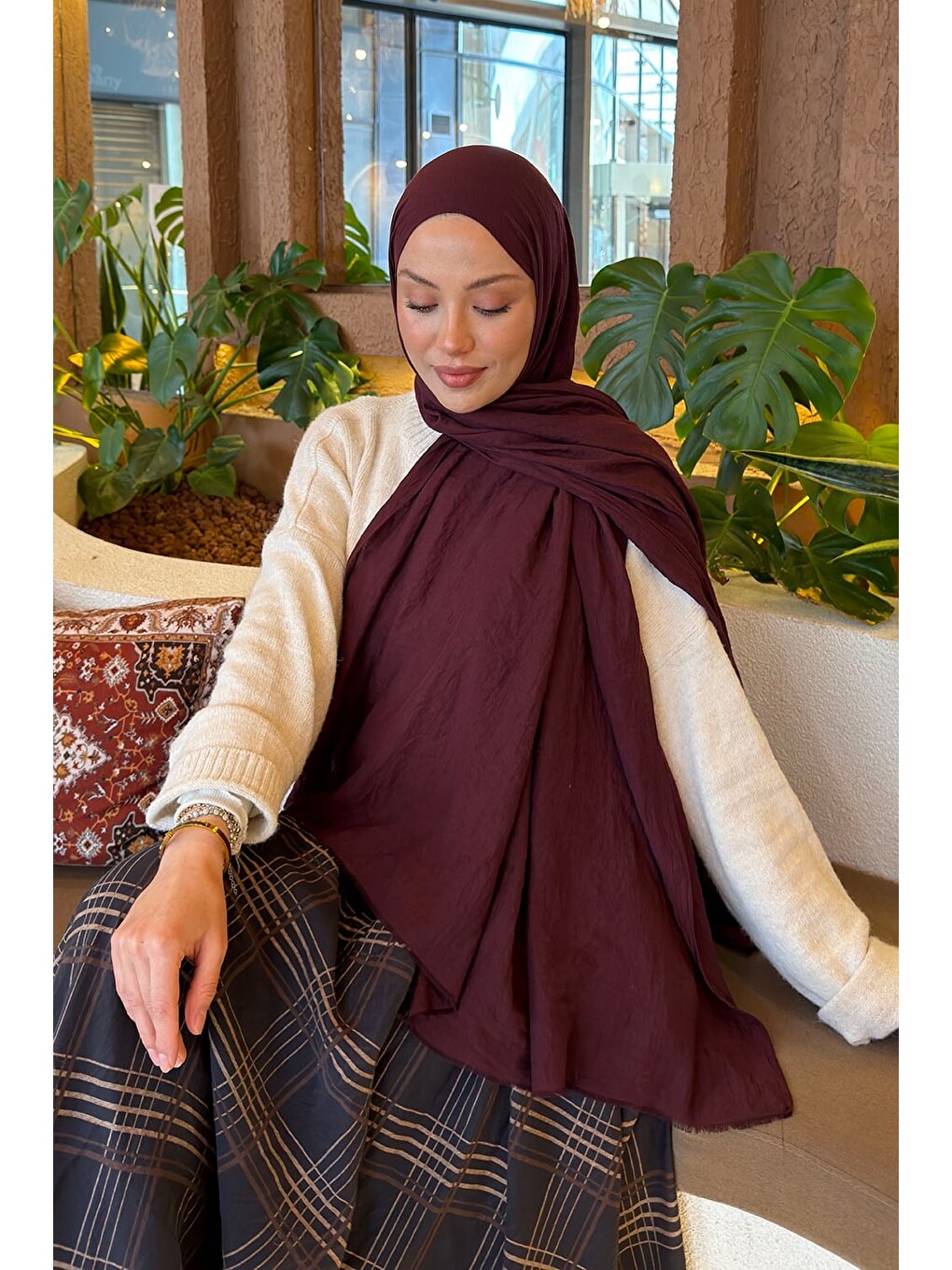 Organic Premium Şal Koyu Bordo-2