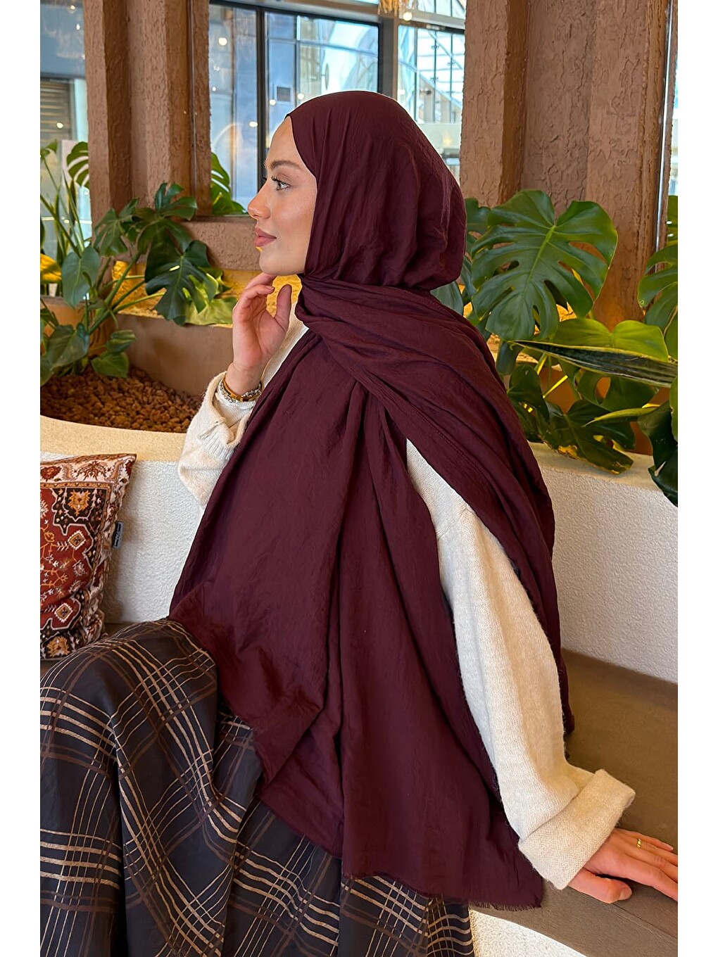 Organic Premium Şal Koyu Bordo-3