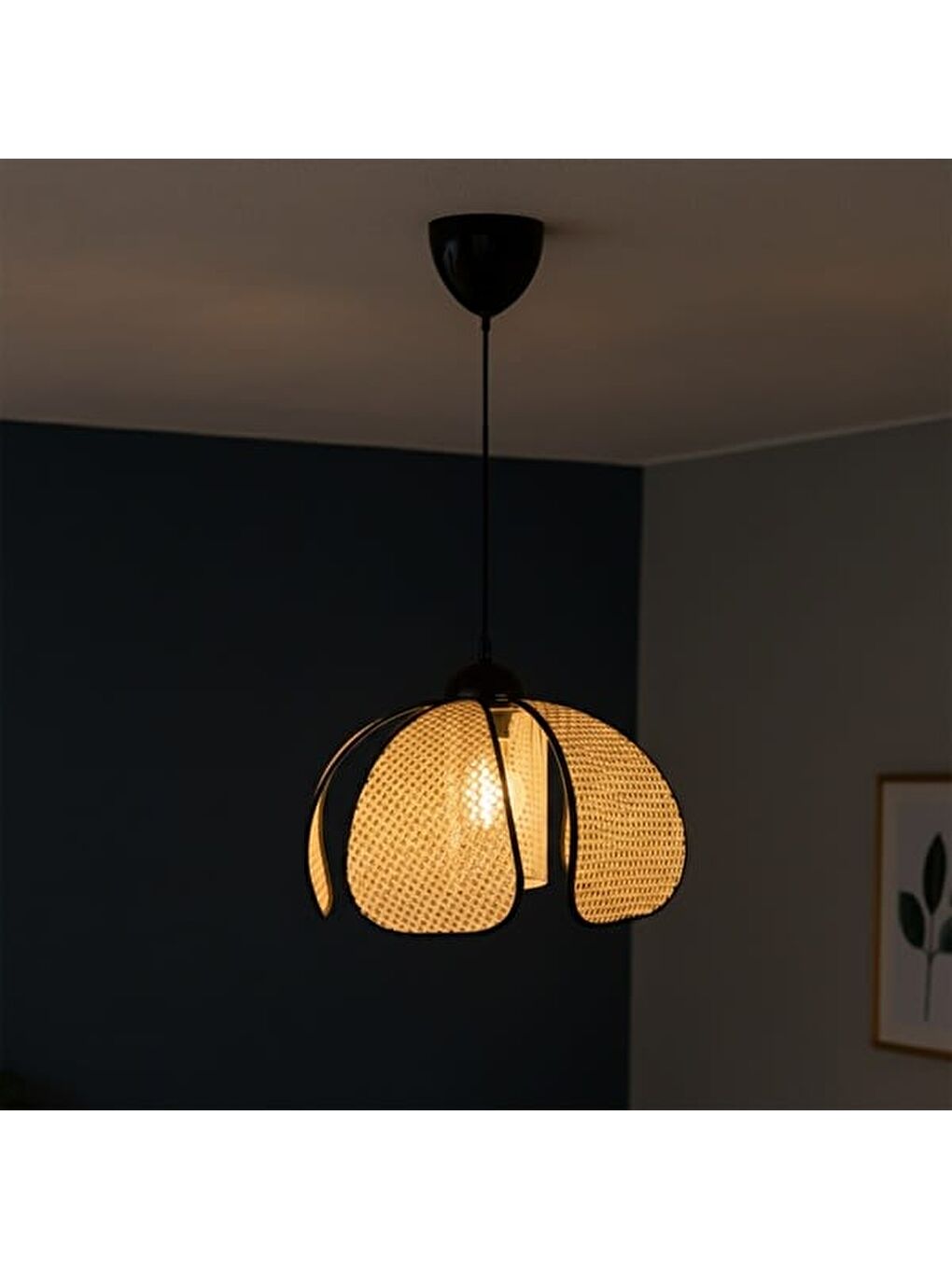 Ekru Siyah Biyeli Papatya Hasır Sarkıt - Krem - 70x30x30 cm-4