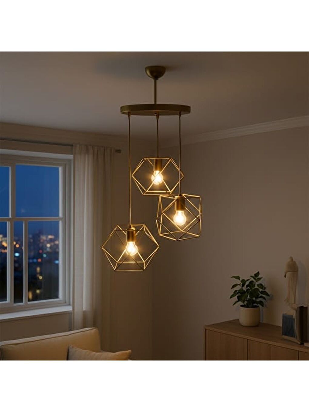 Karışık Zambak 3'lü Tepsi Avize - Eskitme - 90x50x50 cm-5