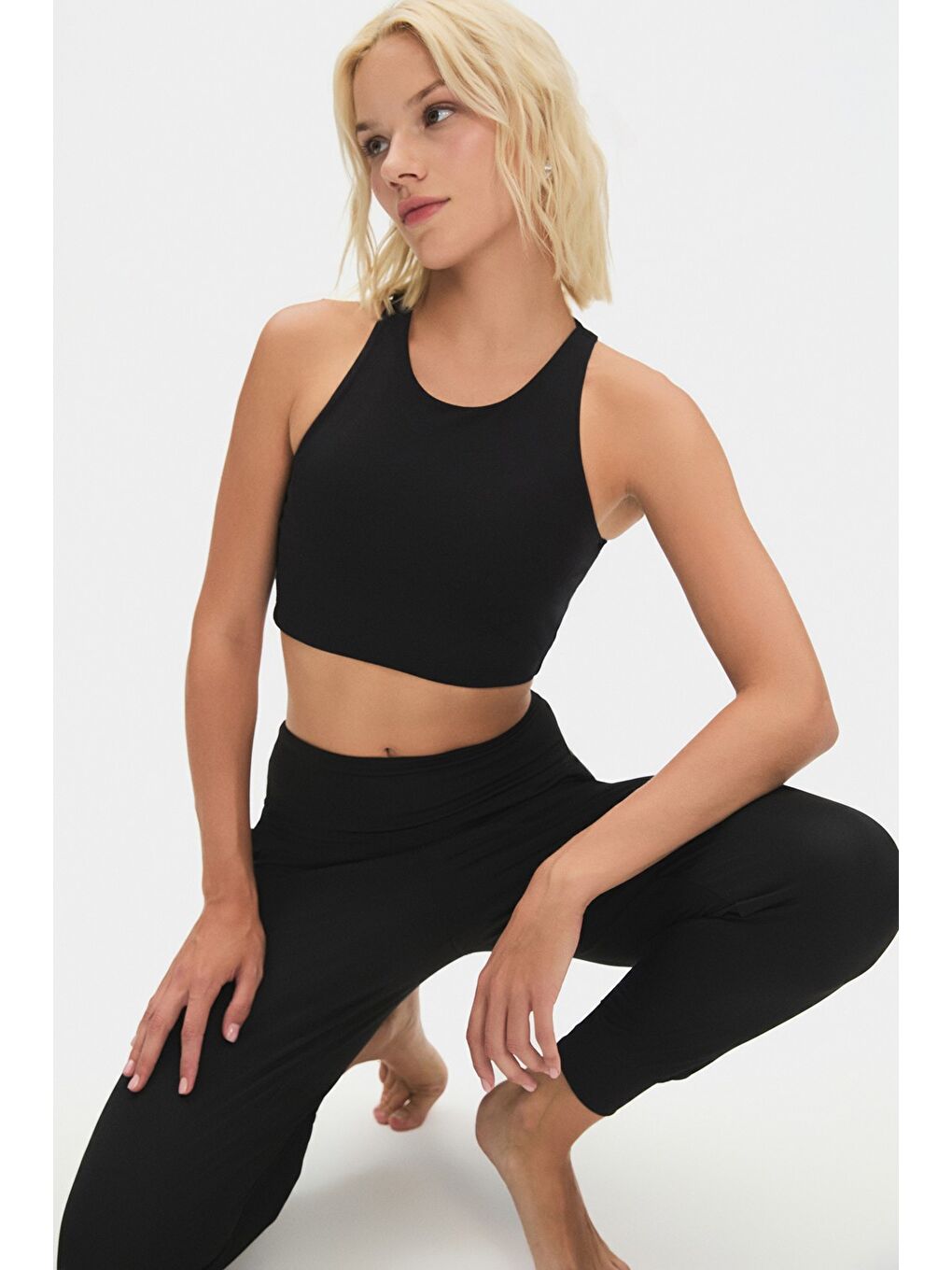 Siyah Kadın Bej Yüksek Bel Jogger Eşofman Altı-4