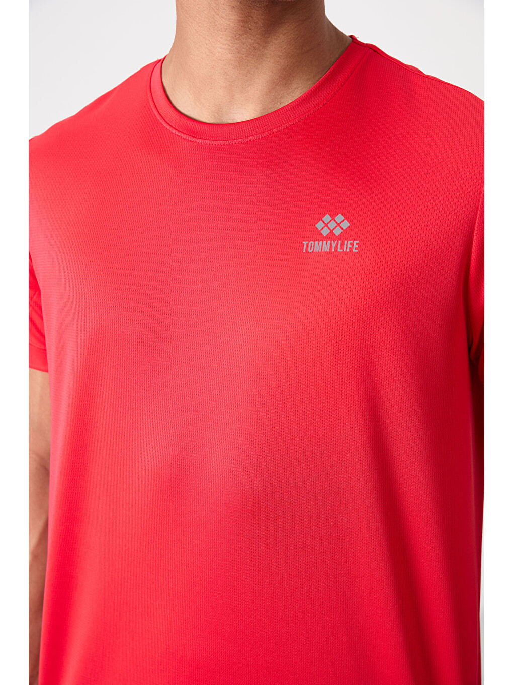 Kırmızı O Yaka Standart Kalıp Logo Desenli Aktif Spor Erkek Tişört - 88255-2