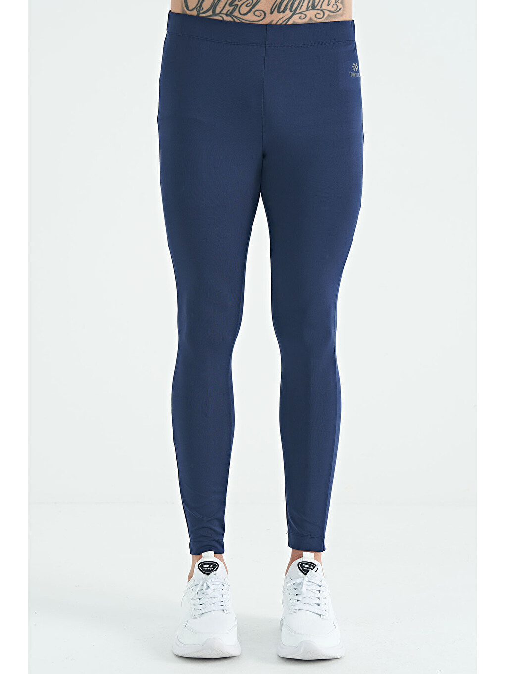 İndigo Arka Bilek Baskı Detaylı Yüksek Bel Slim Fit Aktif Spor Erkek Tayt - 84988-1