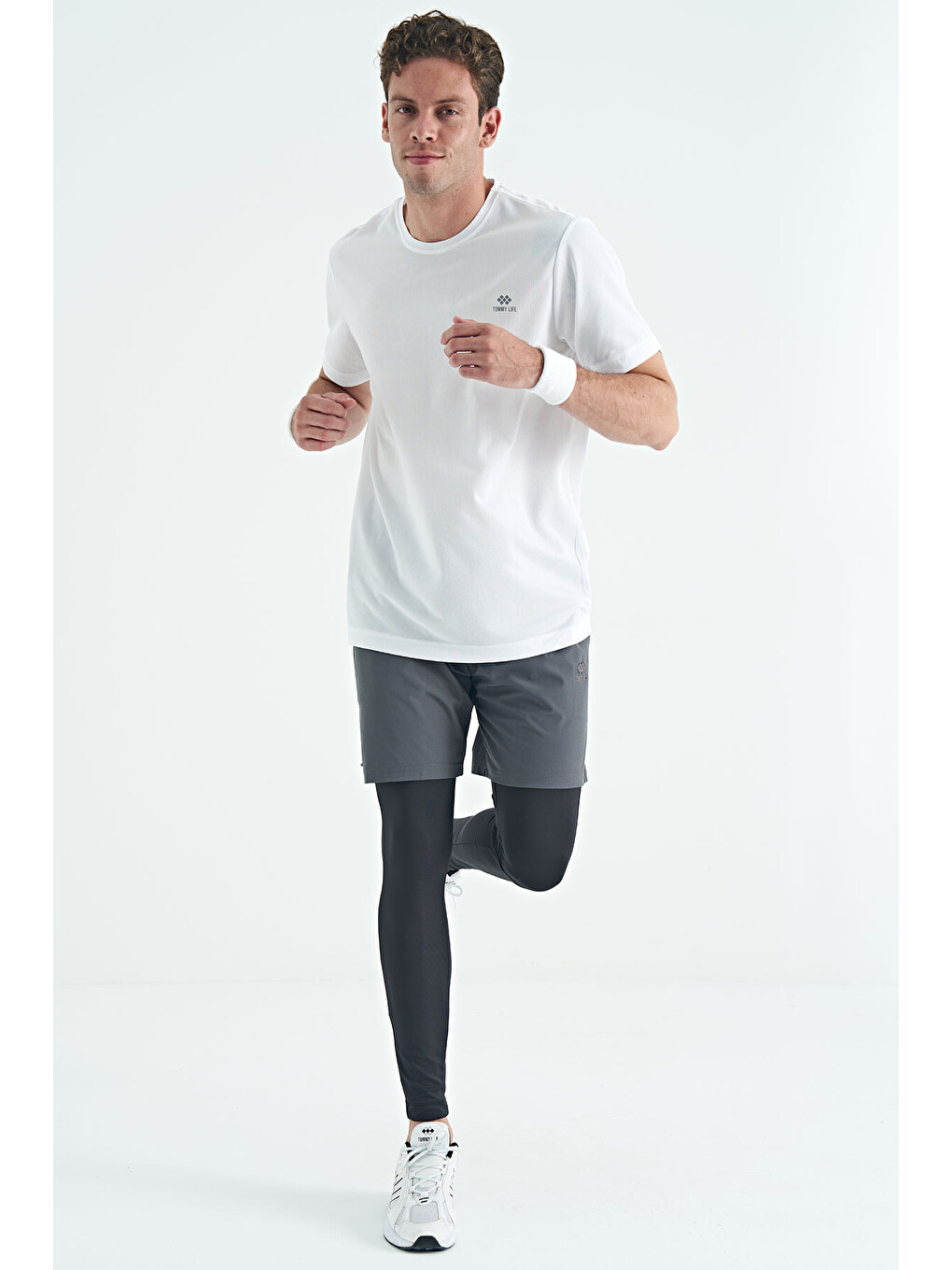 Siyah Arka Bilek Baskı Detaylı Yüksek Bel Slim Fit Aktif Spor Erkek Tayt - 84988