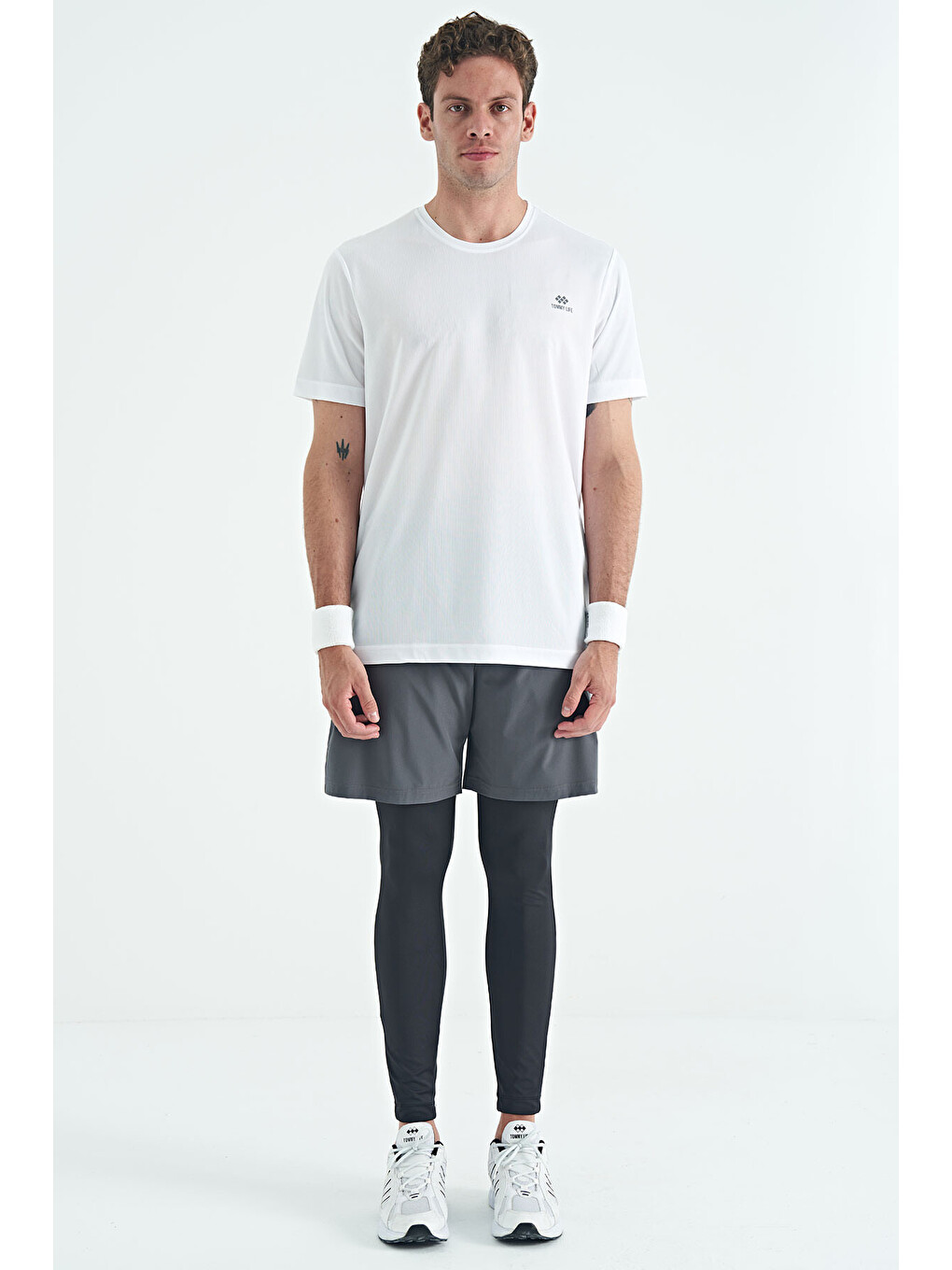 Siyah Arka Bilek Baskı Detaylı Yüksek Bel Slim Fit Aktif Spor Erkek Tayt - 84988-2