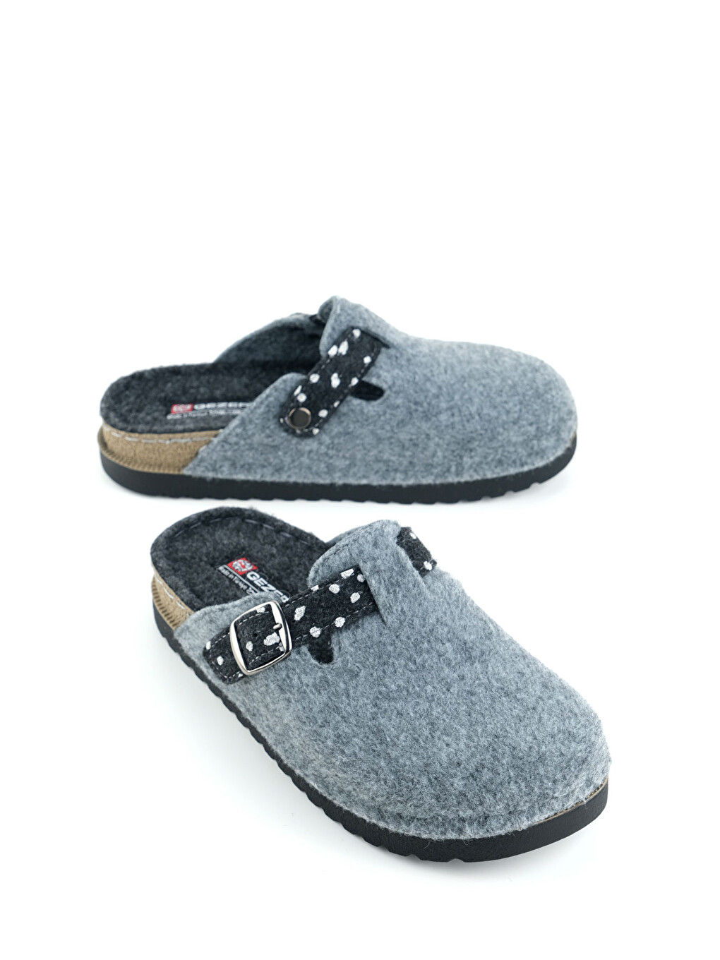 Gri Kadın Kışlık Rahat Taban Tek Toka Ayarlanabilir Keçe Ev Bahçe Terlik-1