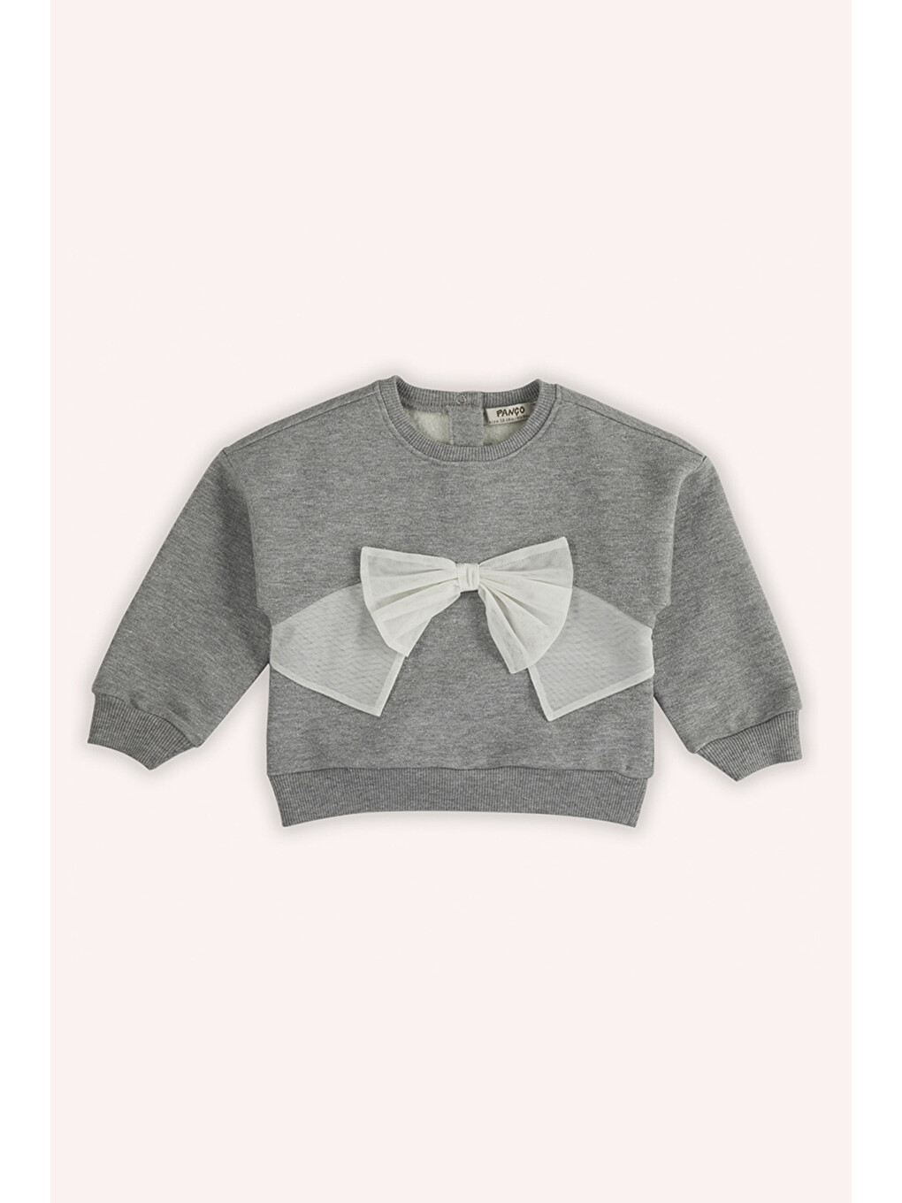 Kız Bebek Tül Fiyonk Detaylı Gri-melanj Sweatshirt