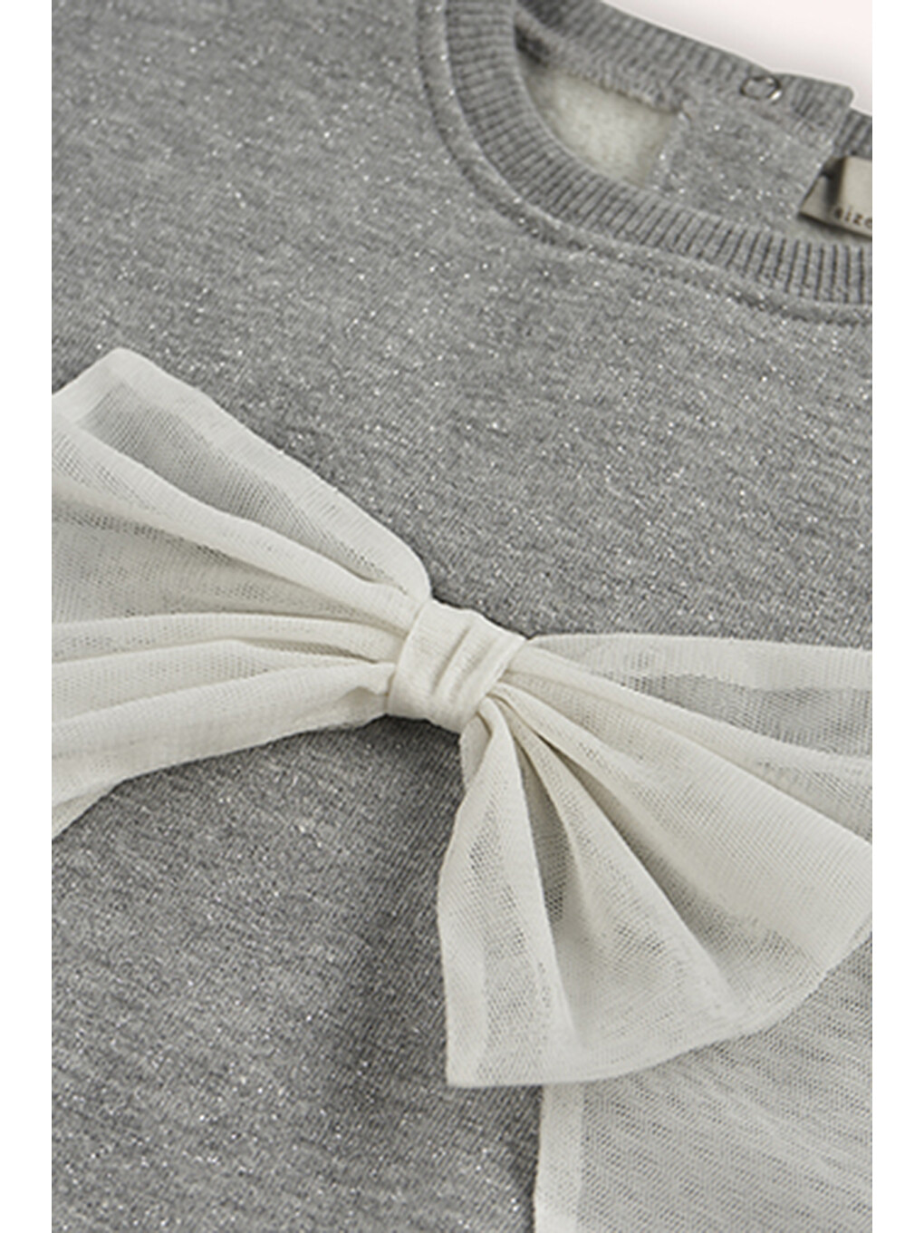 Kız Bebek Tül Fiyonk Detaylı Gri-melanj Sweatshirt-2