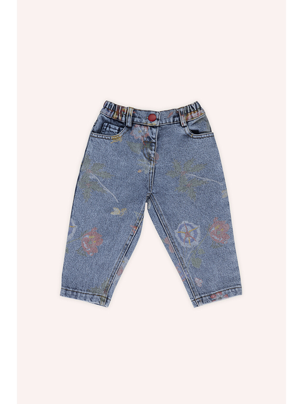 Kız Bebek Desenli Mavi Jean Pantolon