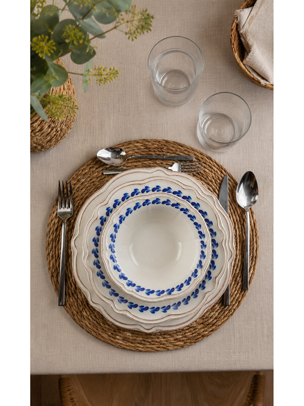 Beyaz Blue Flower 24 Parça Yemek Takımı-2