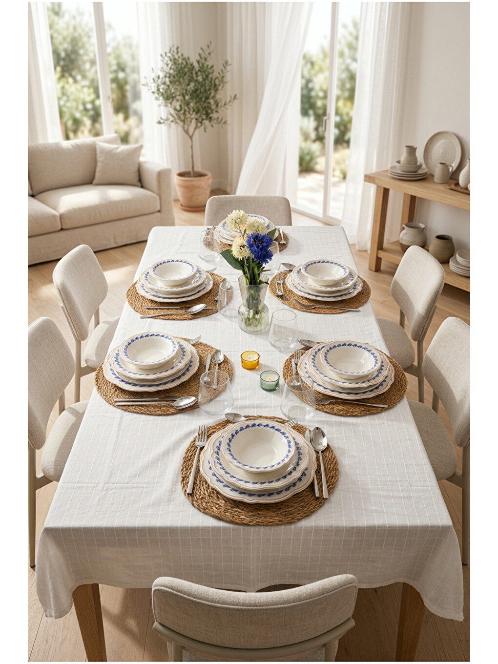 Beyaz Blue Flower 24 Parça Yemek Takımı-4