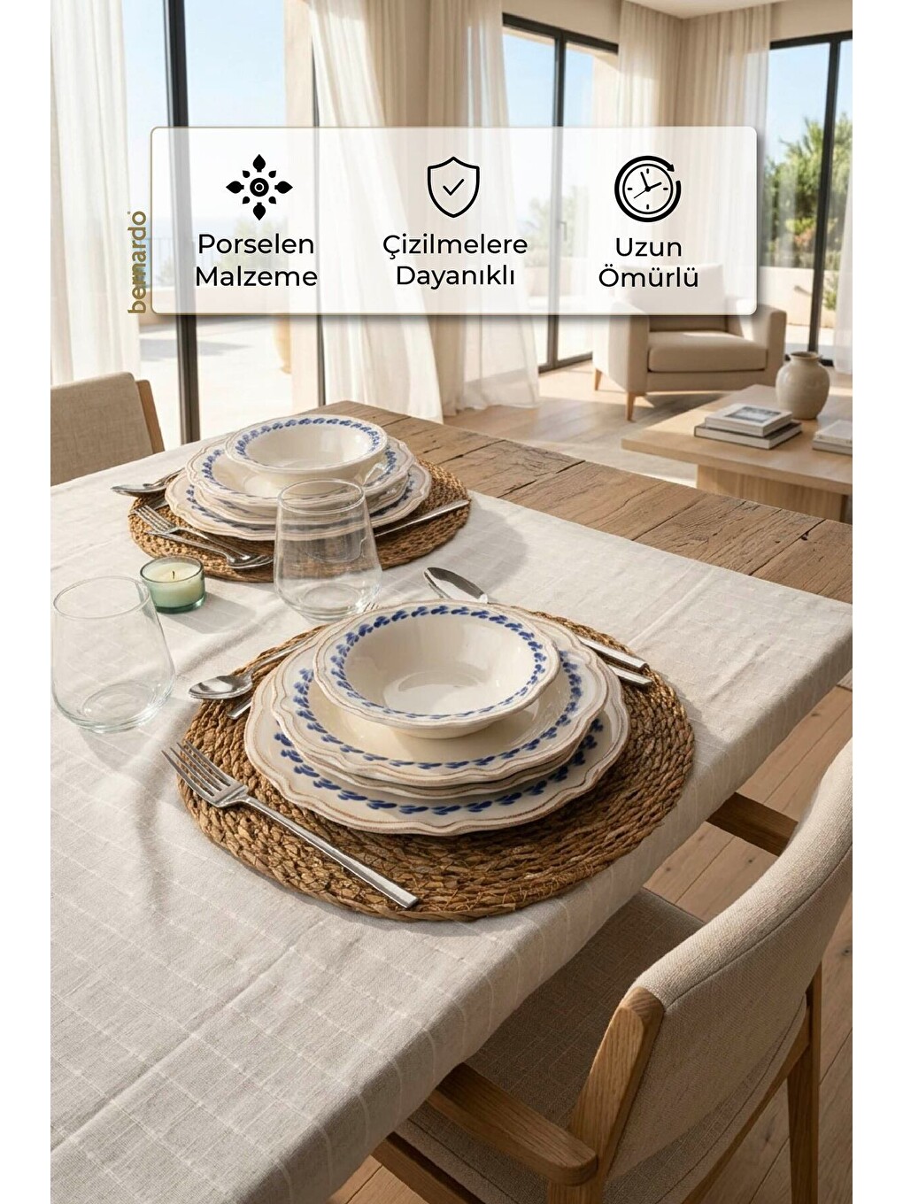 Beyaz Blue Flower 24 Parça Yemek Takımı-6