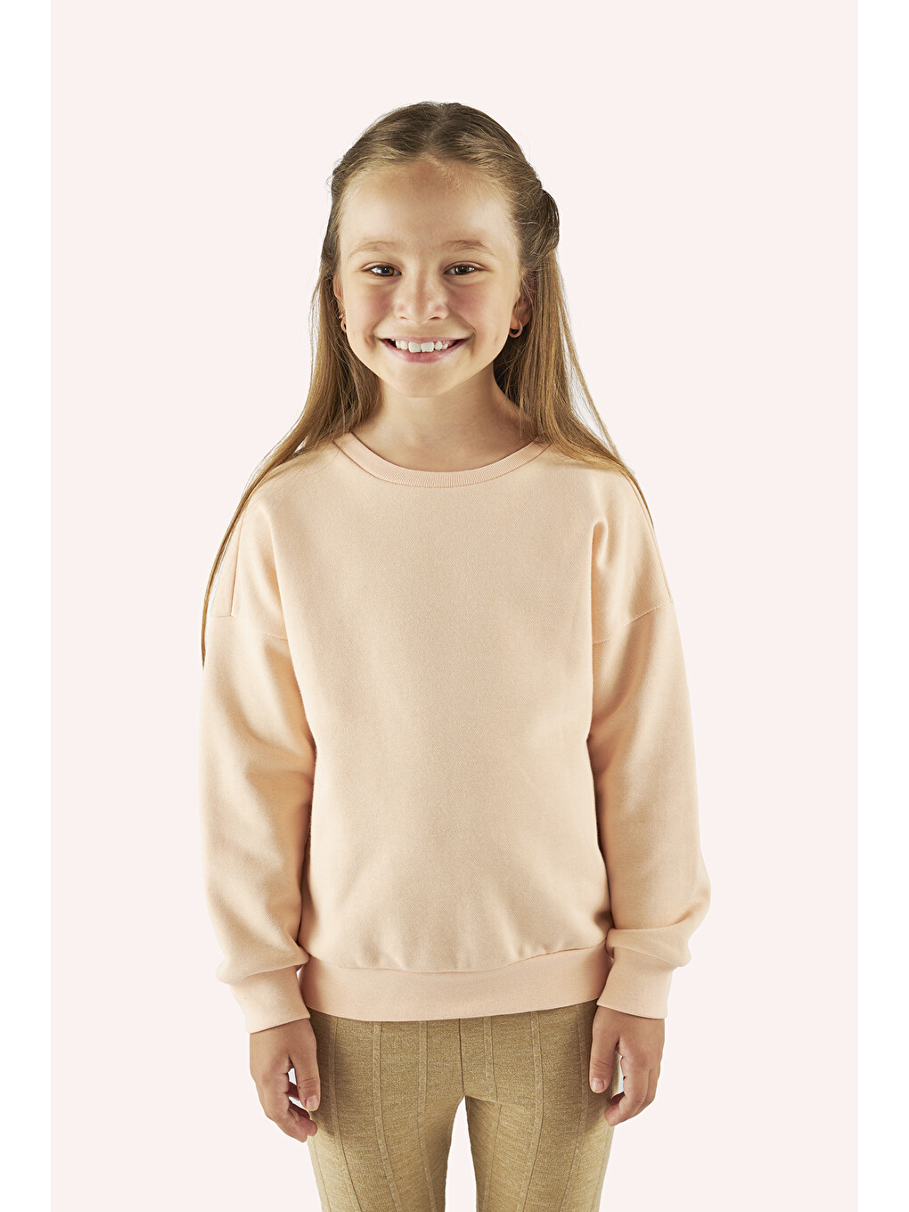 Pembe Kız Çocuk Sırtı Baskı Detaylı Somon Sweatshirt-1