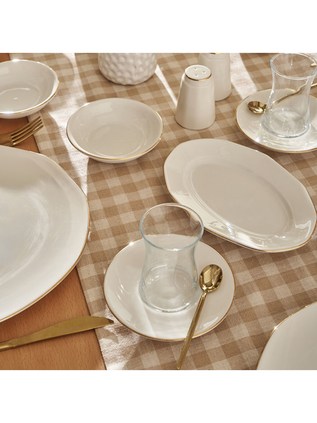 Sarı Opal Porselen 26 Parça 6 Kişilik Kahvaltı Takımı Gold-2