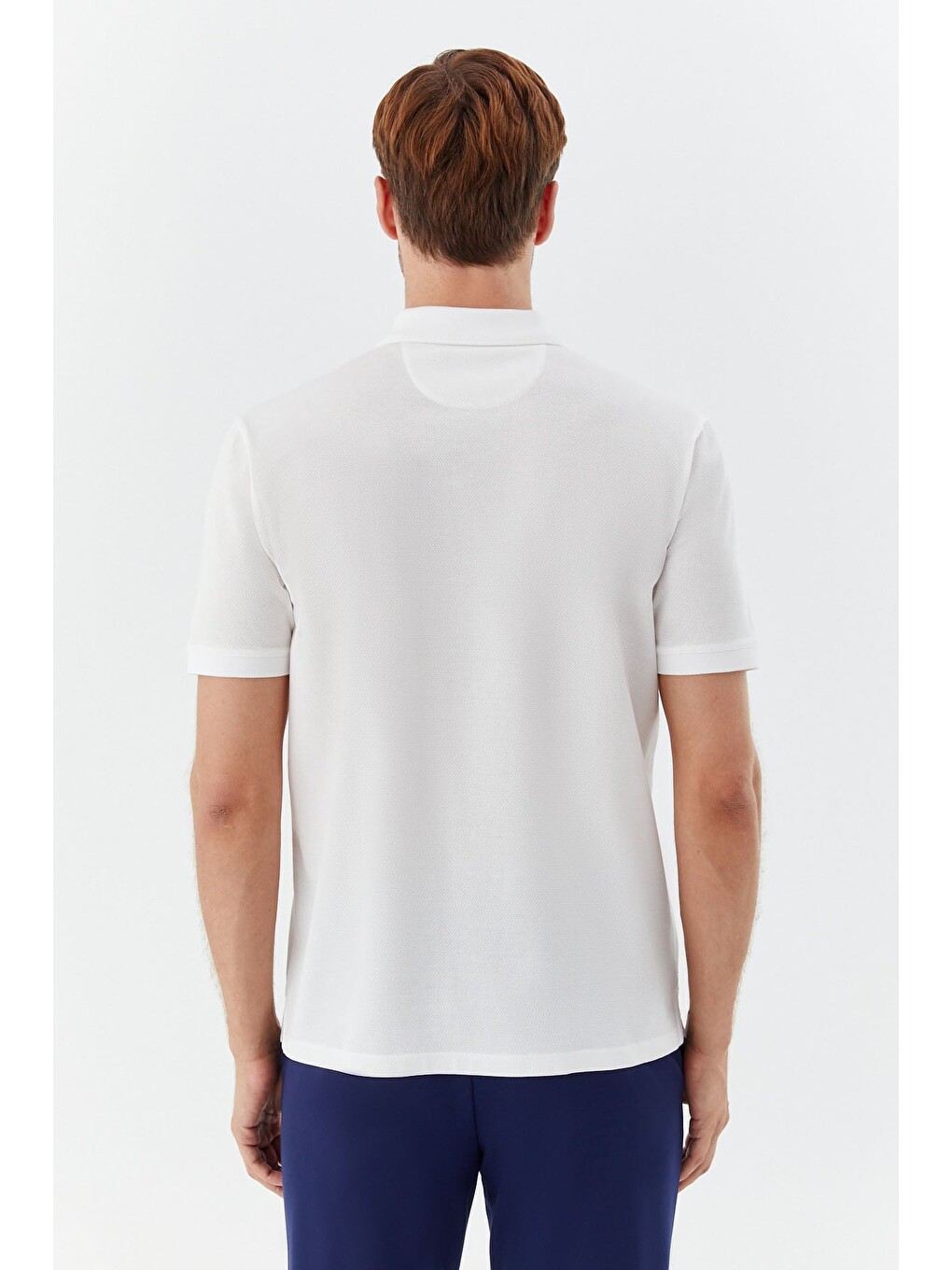 Erkek Beyaz Dar Kesim Slim Fit %100 Pamuk Dokuma Düğmeli Polo Yaka Tişört-4