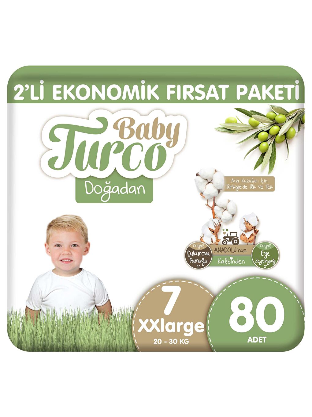 Baby Turco Doğadan 2'li Ekonomik Fırsat Paketi Bebek Bezi 7 Numara Xxlarge 80 Adet