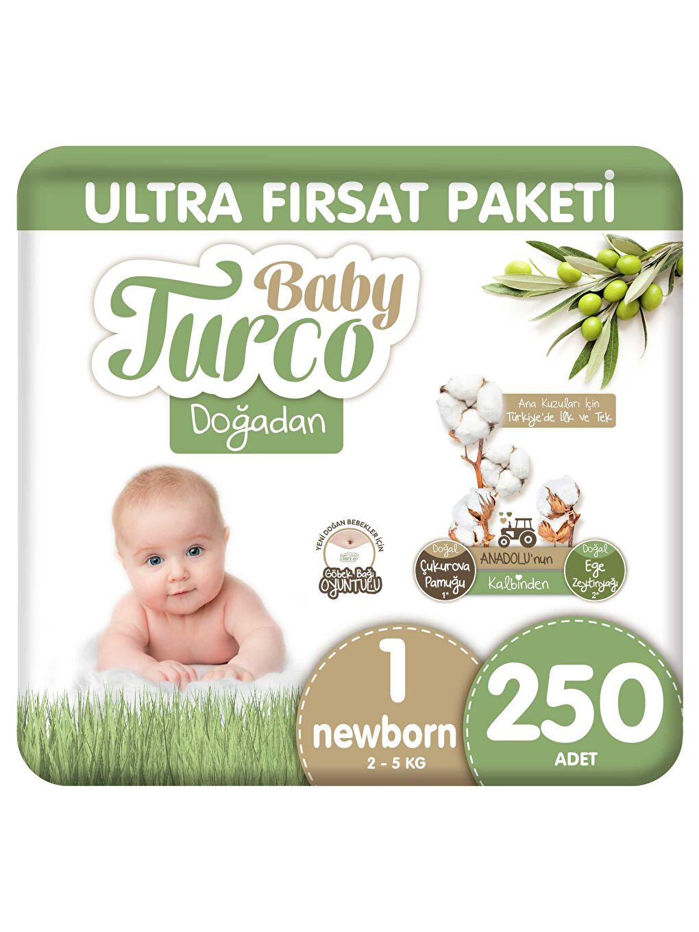 Baby Turco Doğadan Ultra Fırsat Paketi Bebek Bezi 1 Numara Newborn 250 Adet