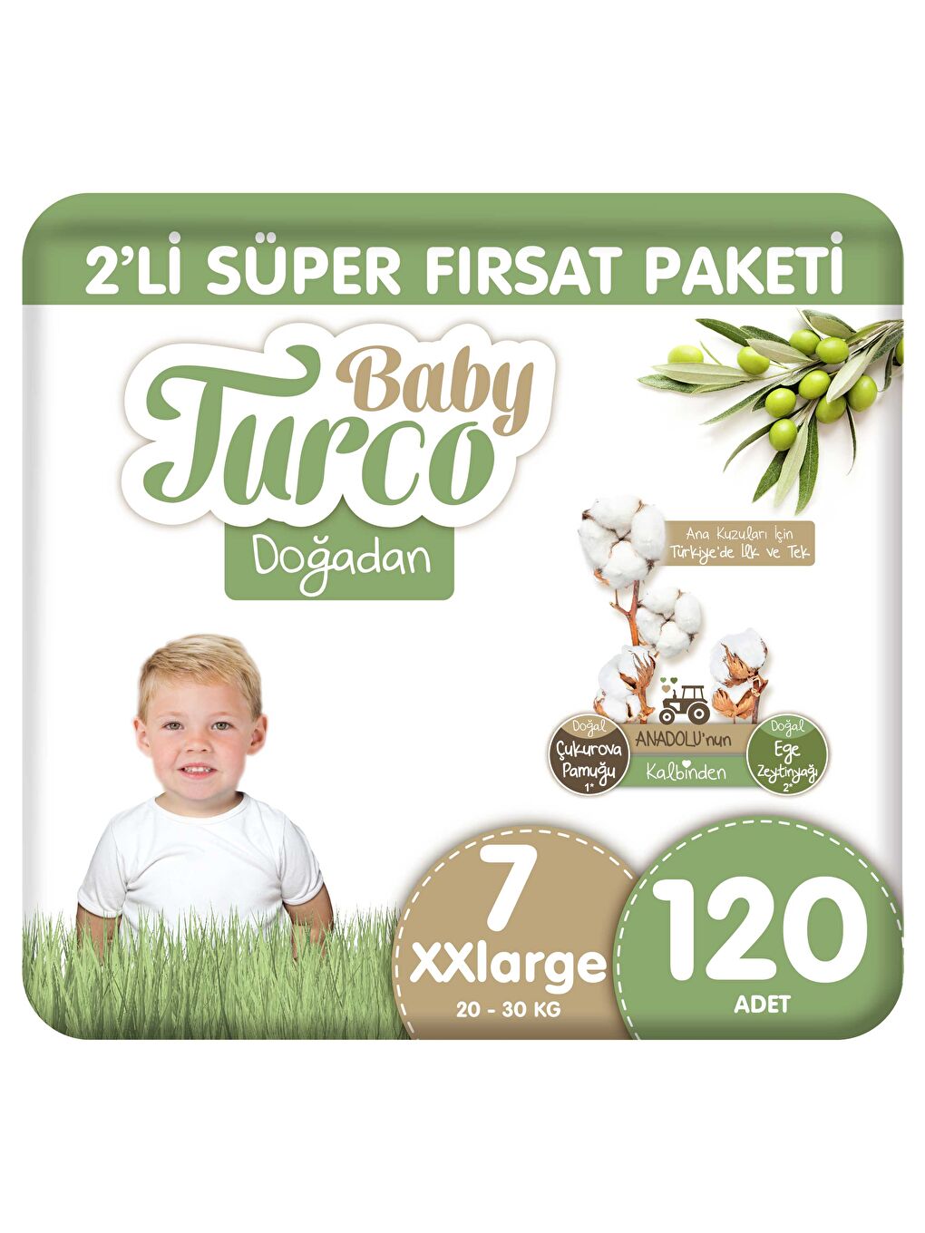 Baby Turco Doğadan 2'li Süper Fırsat Paketi Bebek Bezi 7 Numara Xxlarge 120 Adet