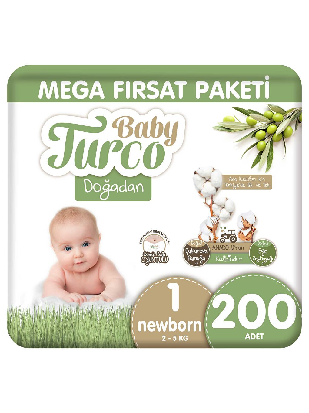 Baby Turco Doğadan Mega Fırsat Paketi Bebek Bezi 1 Numara Newborn 200 Adet