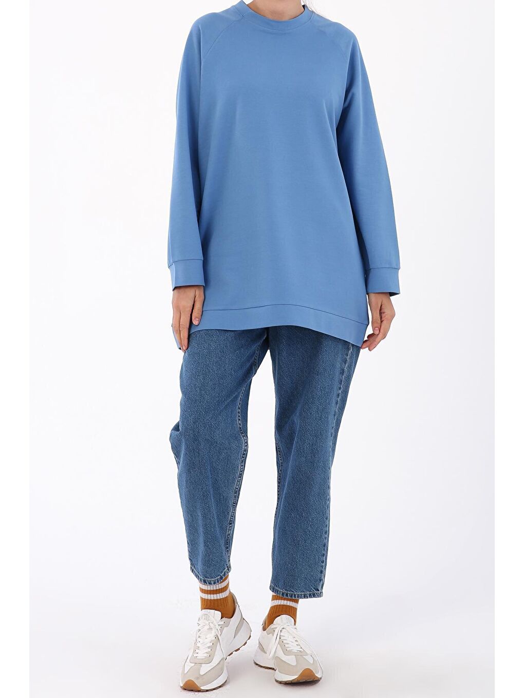 Soft Mavi Bisiklet Yaka Reglan Kol Sweatshirt-1