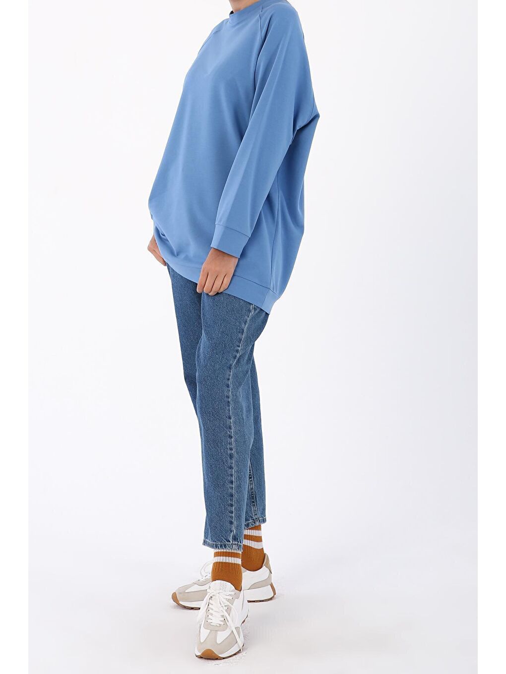 Soft Mavi Bisiklet Yaka Reglan Kol Sweatshirt-2