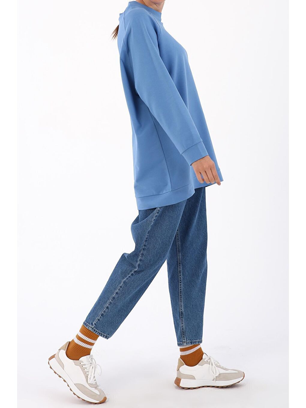 Soft Mavi Bisiklet Yaka Reglan Kol Sweatshirt-3