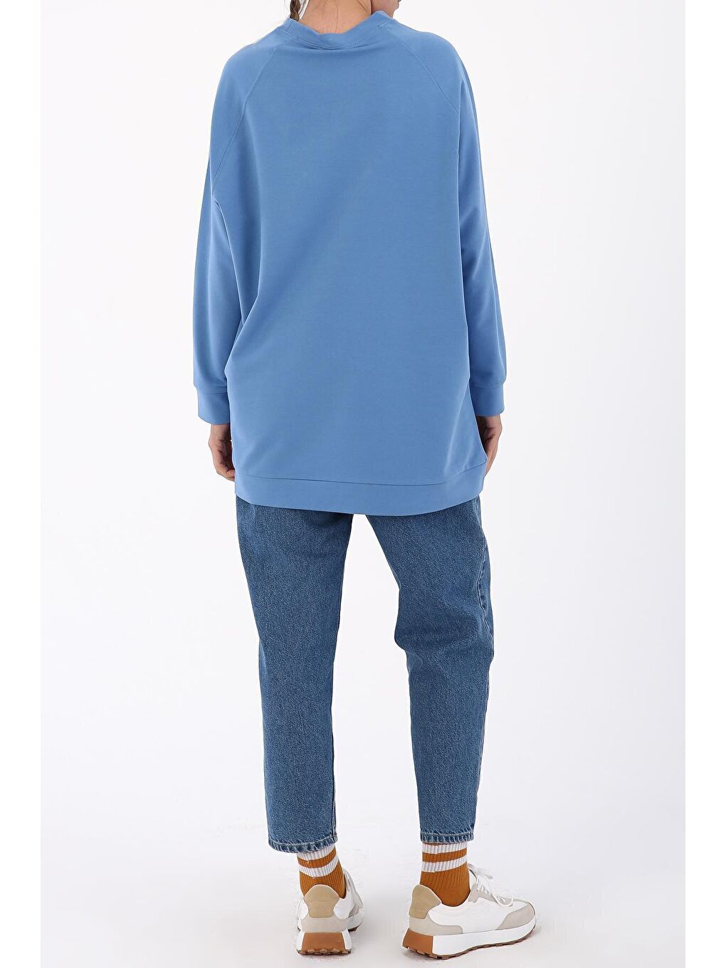 Soft Mavi Bisiklet Yaka Reglan Kol Sweatshirt-4