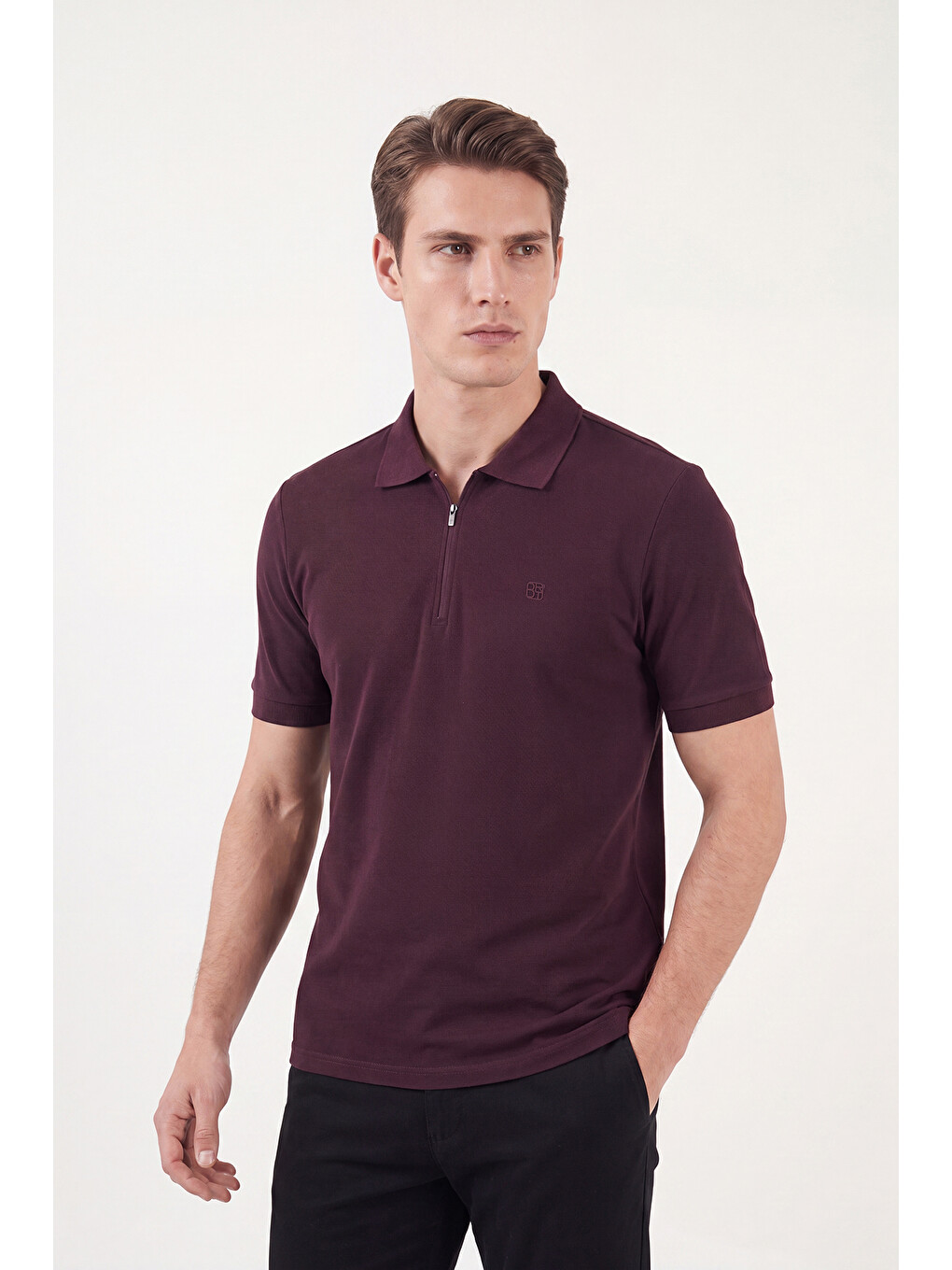 Bordo Regular Fit Fermuarlı Polo T Shirt 5904069-2