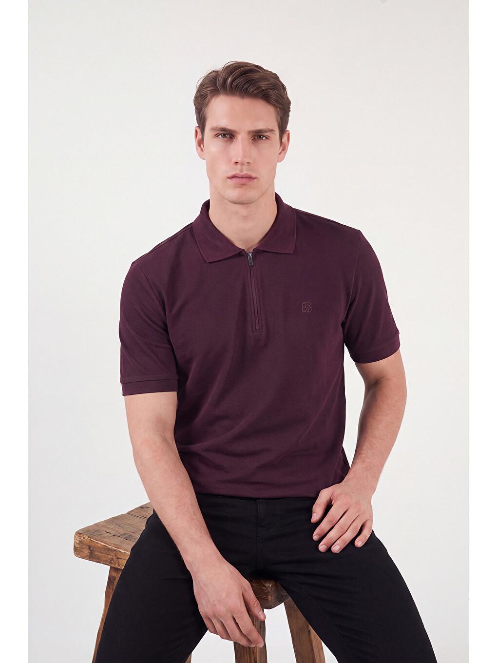 Bordo Regular Fit Fermuarlı Polo T Shirt 5904069-3