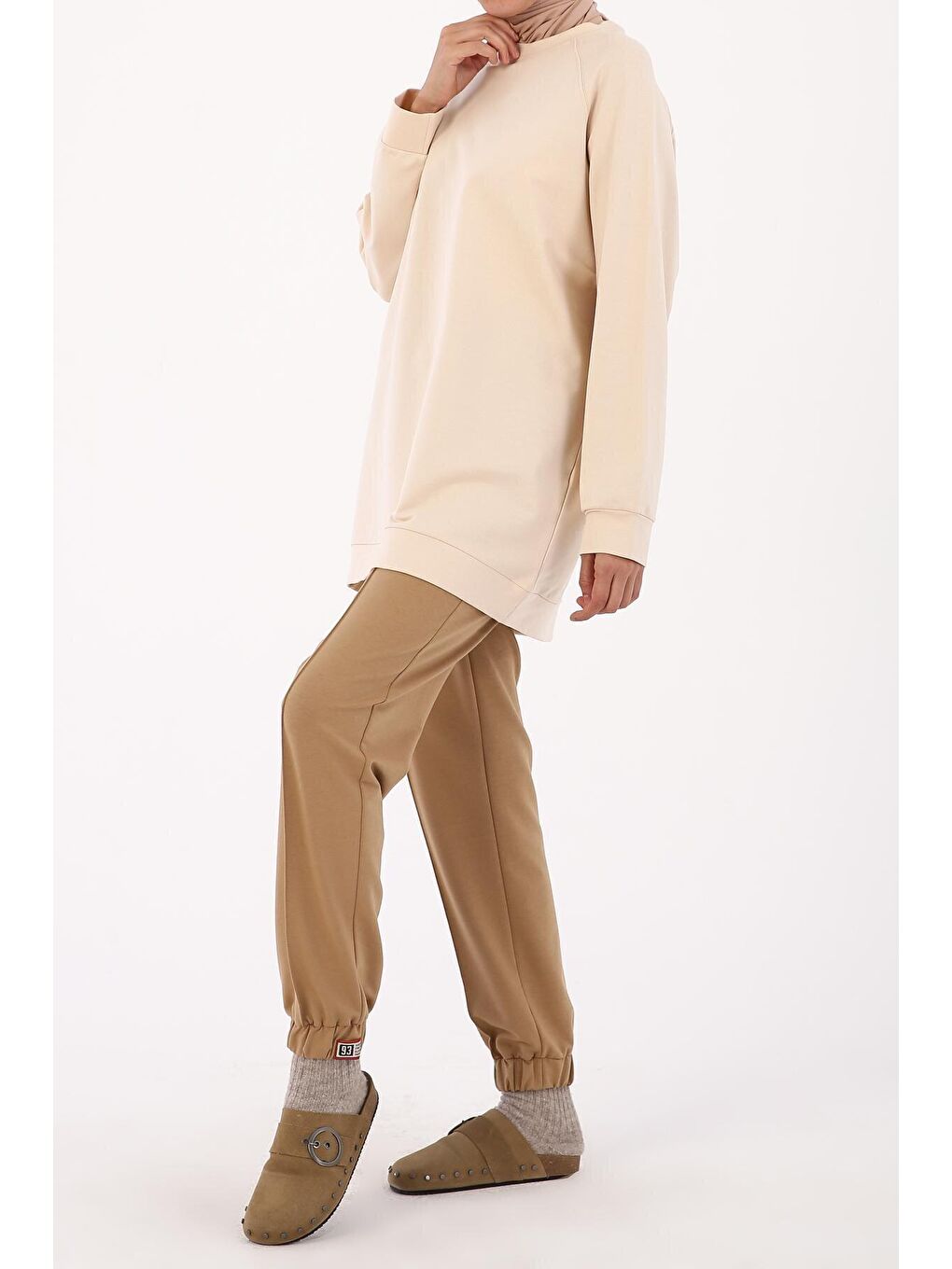 Yeni Bej Bisiklet Yaka Reglan Kol Sweatshirt-2