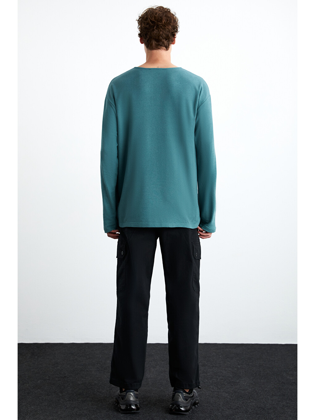 Lorenzo Erkek Özel Rustik Dokulu %100 Organik Pamuk Düğme Detaylı Regular Yeşil Sweatshirt-6