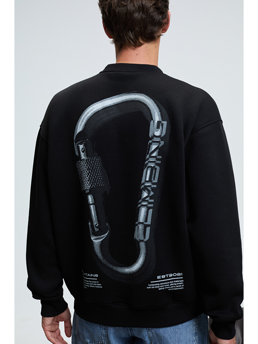 Alden Erkek Yuvarlak Yaka Göğsü Ve Sırtı Baskılı Relaxed Fit Siyah Sweatshirt