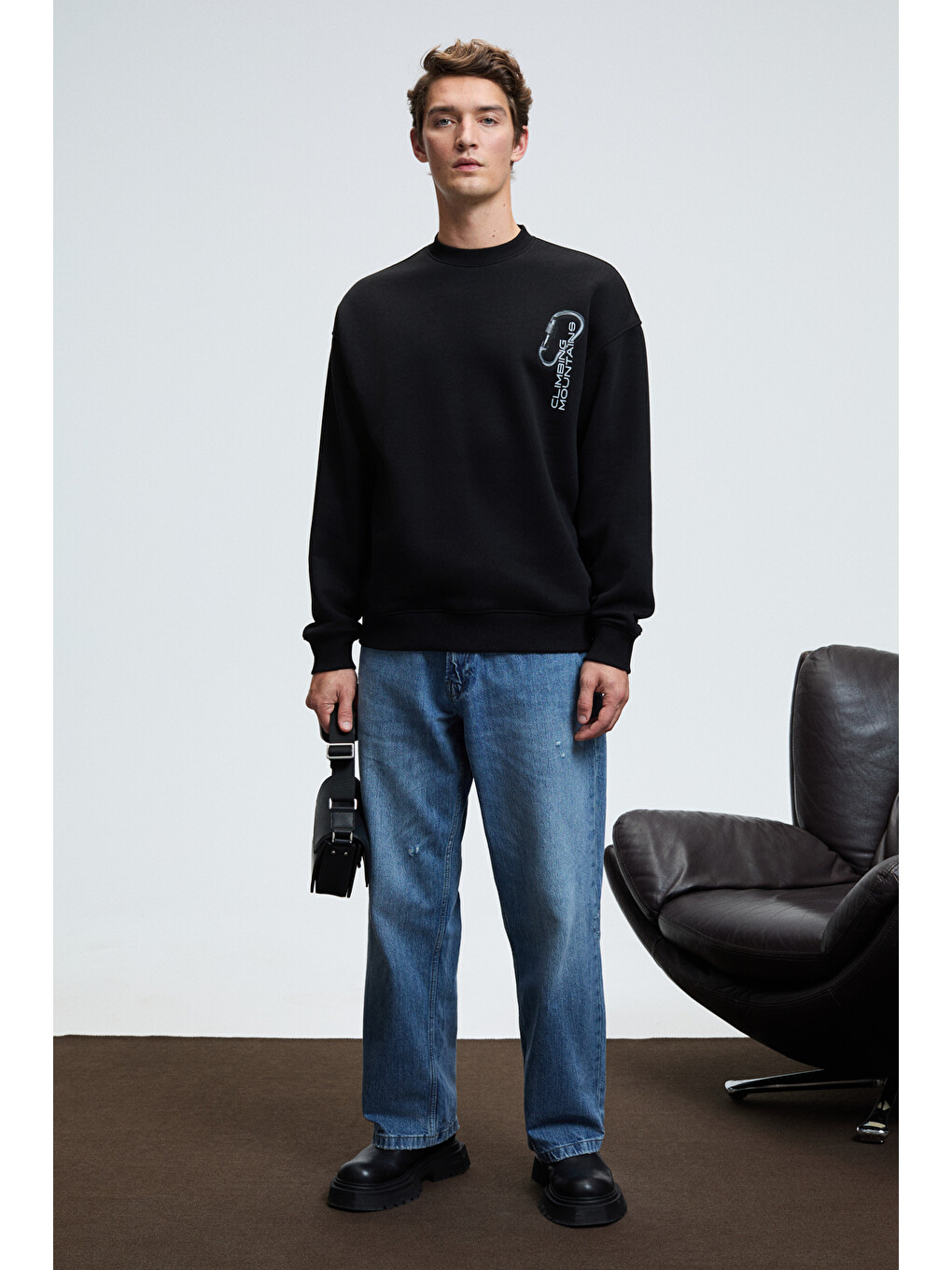 Alden Erkek Yuvarlak Yaka Göğsü Ve Sırtı Baskılı Relaxed Fit Siyah Sweatshirt-2