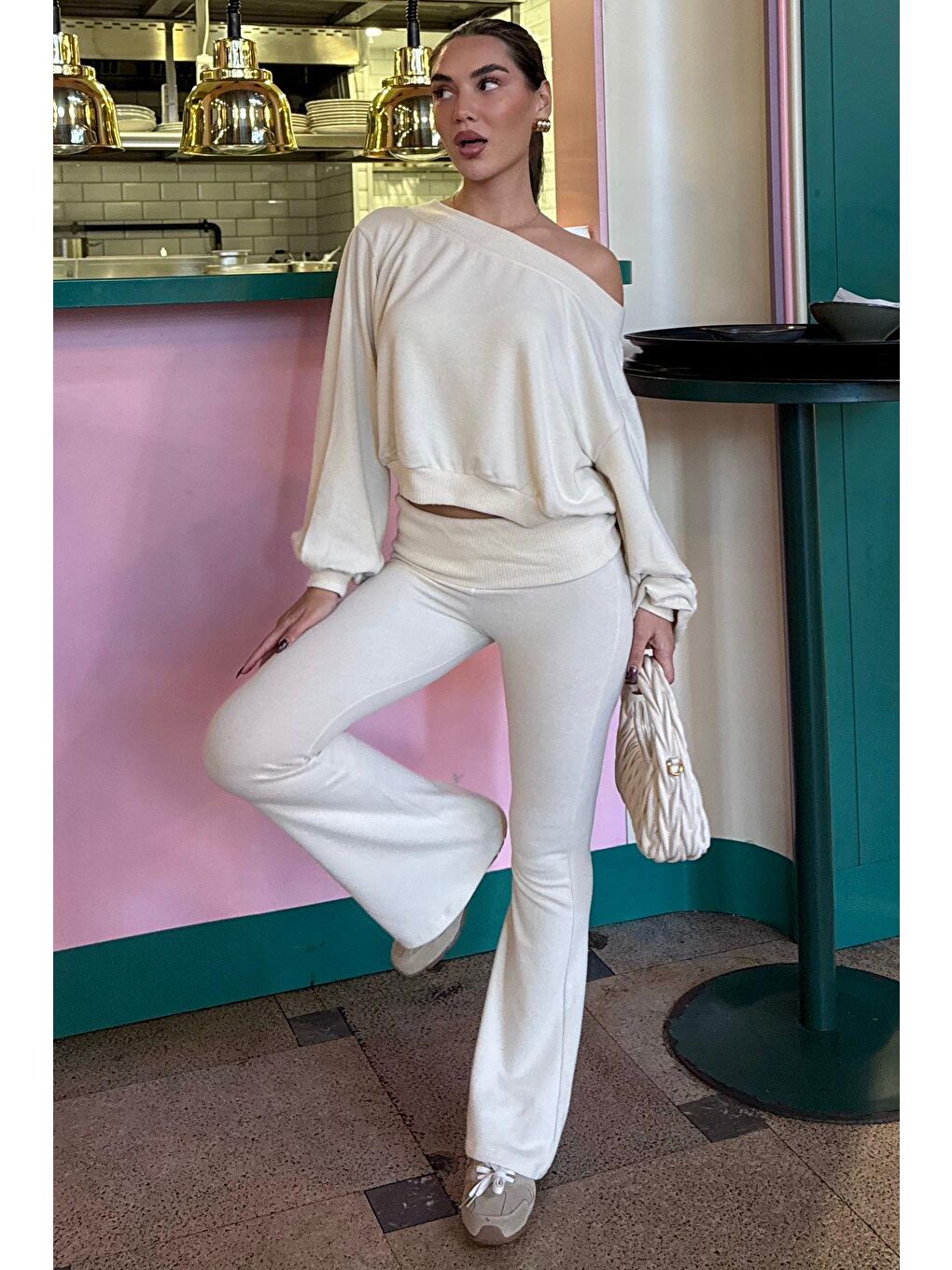 Bej Bluz Pantolon İkili Takım Mg2289-3